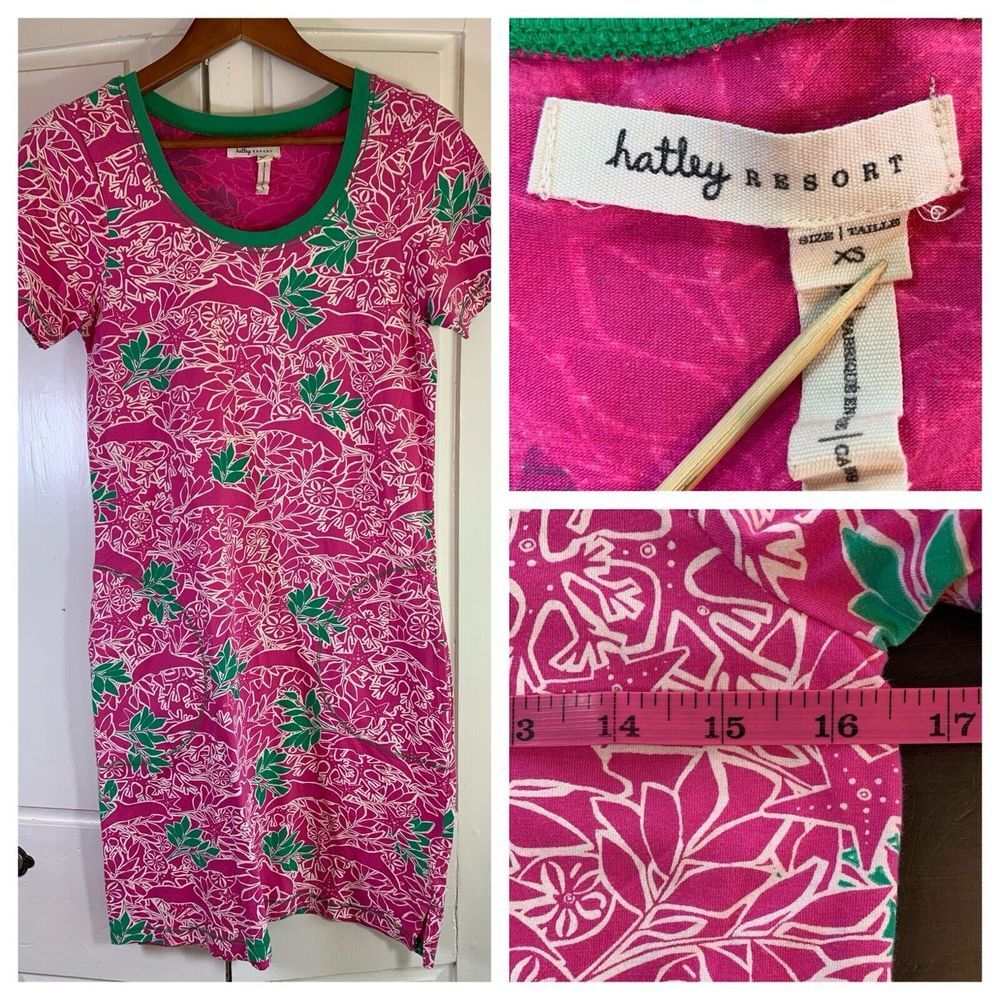 Hatley Resort Dress Women's XS Pink Green Preppy Sand Dollars Starfish Pockets